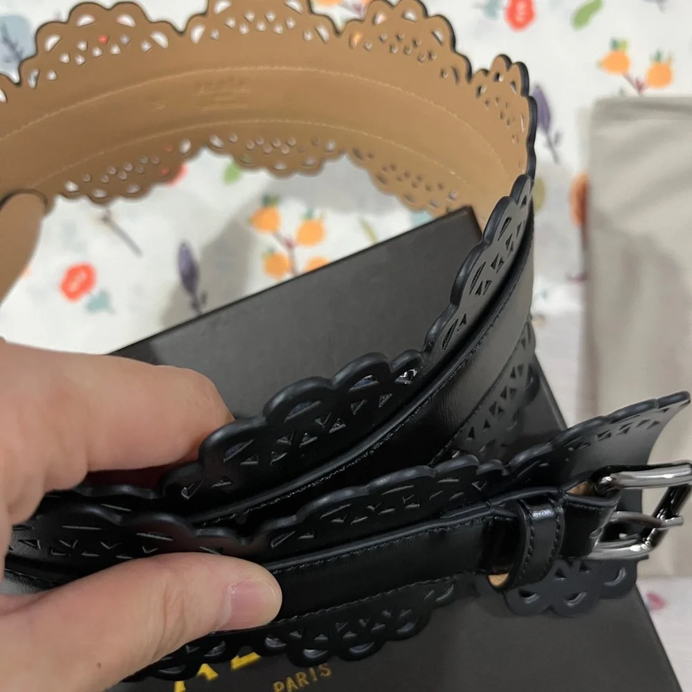 Alaïa Black Scalloped Laser-Cut Leather Waist Belt